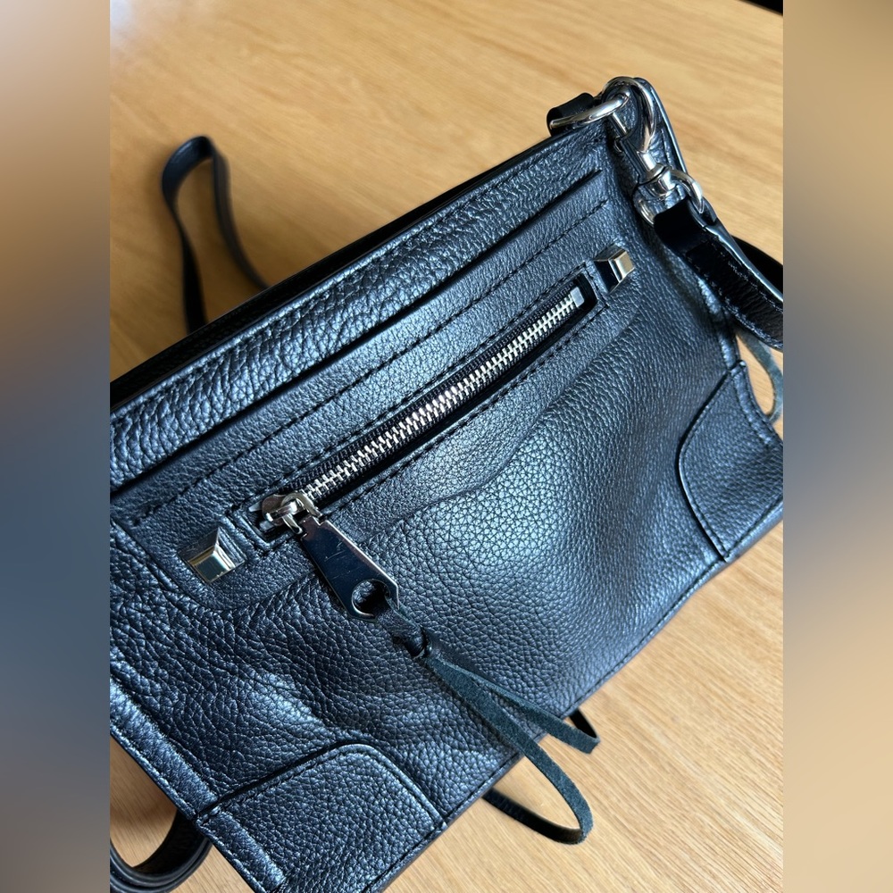 Rebecca Minkoff black leather bag with removable strap and silver hardware
